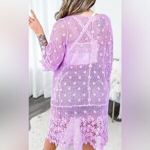 1.4.3. Story NWOT Lilac Purple Floral Crochet Open Cardigan Kimono